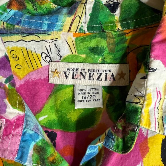 Venezia Women's 18/20 Worn to Perfection Colorful Short Sleeve Button‎ Up Top - Picture 4 of 7